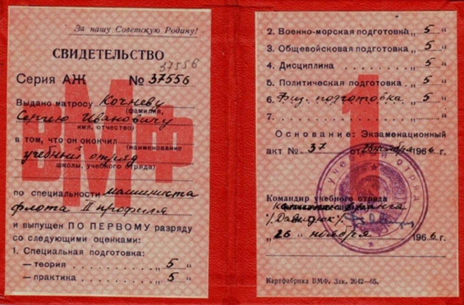 Свидетельство об окончании учебного отряда